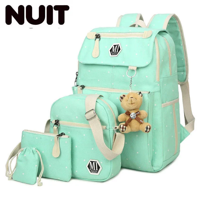 

Women Canvas 4Pcs/set School Backpacks College Back Pack Schoolbag Fashion Backpack For Teenager Girl And Boys Backpack Bag