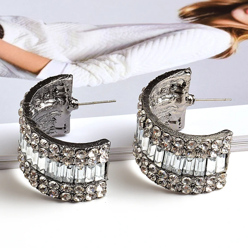 

Wholesale Colorful Crystals Metal Round Earrings Fashion Trendy Drop Earring High-Quality Jewelry Accessorie For Women