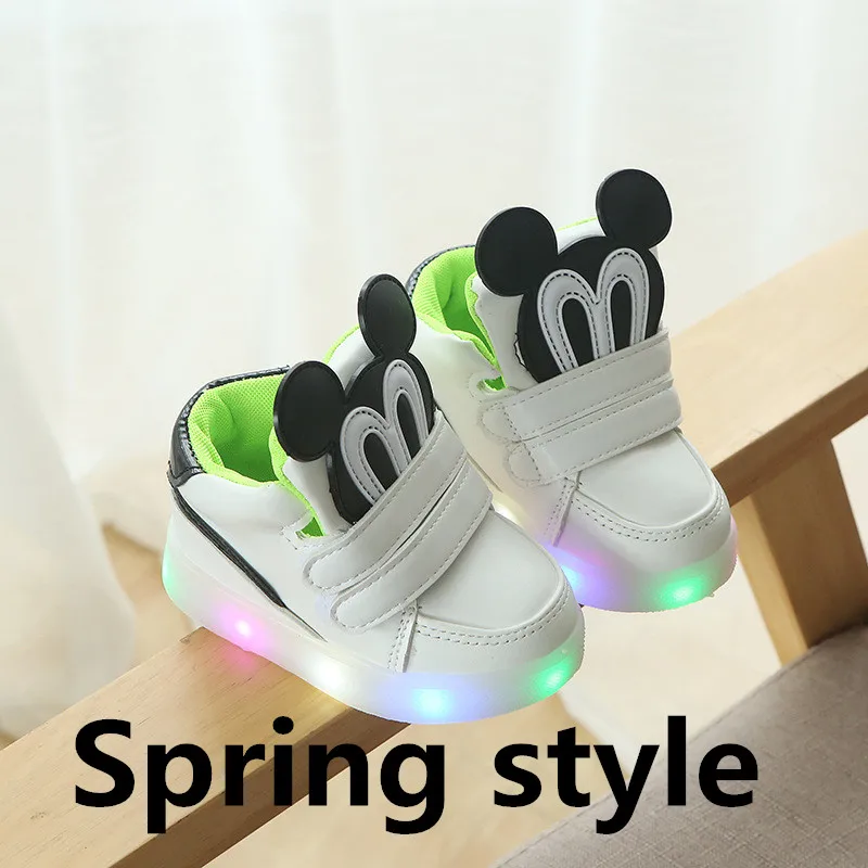 Spring style Г. Светодиодный свет, зимние детские модные ботинки хлопковая обувь для маленьких мальчиков и девочек теплые зимние ботинки светящиеся Детские кроссовки с героями мультфильмов - Цвет: Spring style