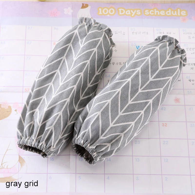 gray grid 1 пара противоокрашенных рукавов с длинными рукавами, хлопковые льняные манжеты, товары для бытовой очистки, кухонные инструменты для приготовления пищи - Цвет: gray grid