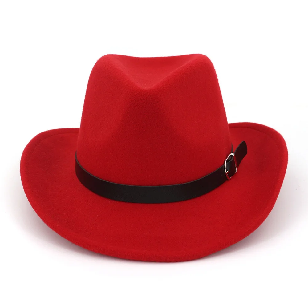 Felt Western Cowboy Hats Jazz Men Women Sun Visor Cap Belt Buckle Female Travel Cap Big Brim Western Hats Chapeu Cowboy Caps