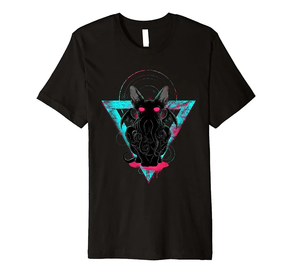 

2019 New Men Summer Tee Shirt Cathulhu Funny Demon Cat T-Shirt Funny T-shirt