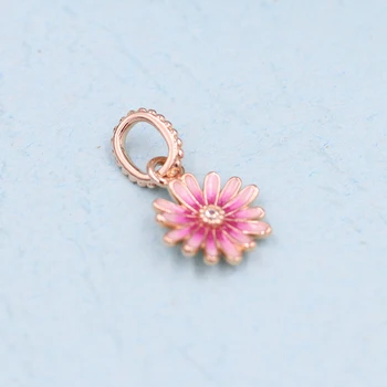 

2020 New Spring Pink Daisy Flower Dangle Charm 925 Sterling silver Charms fit Beads Bracelets DIY For Women Jewelry Wholesale