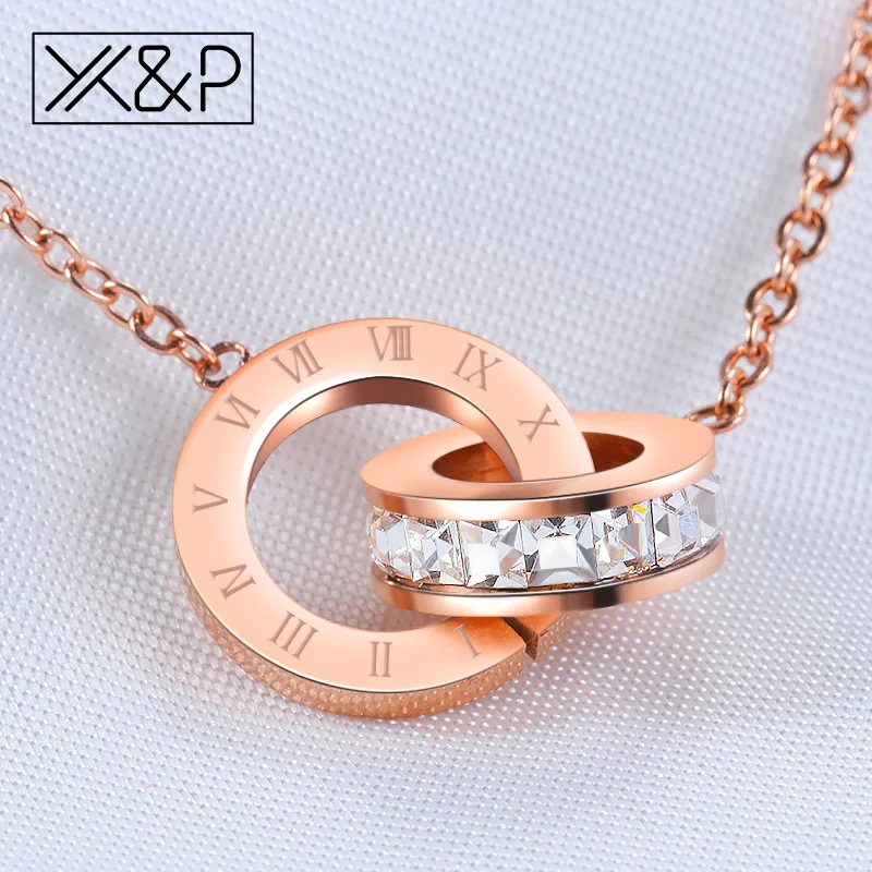 X& P винтажное этническое золотое ожерелье с кулоном в римском стиле с кристаллами s для женщин и мужчин, модное геометрическое длинное ожерелье на цепочке, ювелирное изделие - Окраска металла: Rose gold