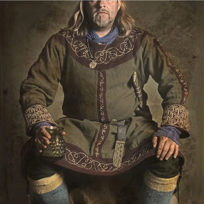 Средневековый Костюм викингов Larp мужская туника платье длинная рубашка