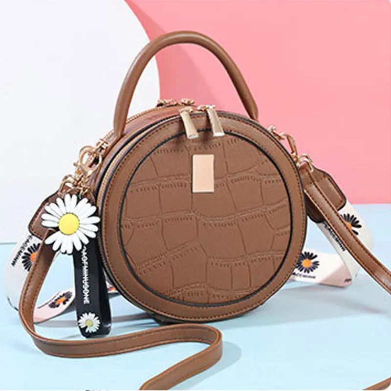 New Women's Bag Stone Pattern Small Round Bag Trend High Grade Free Freight Single Shoulder Bag Messenger Bag Handbag