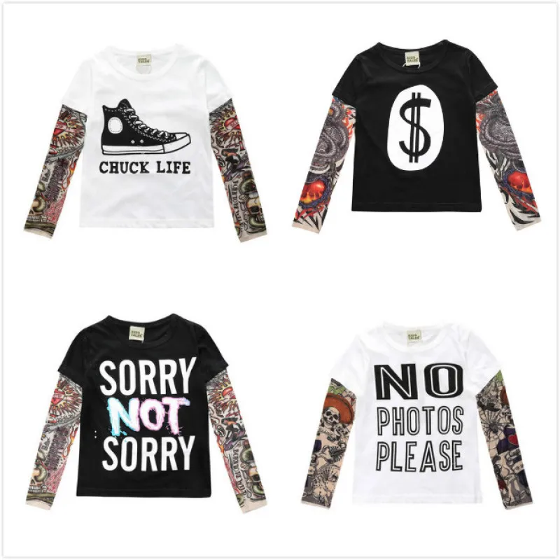 

2020 Spring Novelty Tattoo Long Sleeve Children 's T-Shirt Cotton Boys Autumn T- Shirt Children 's Clothing Girls ' Tops