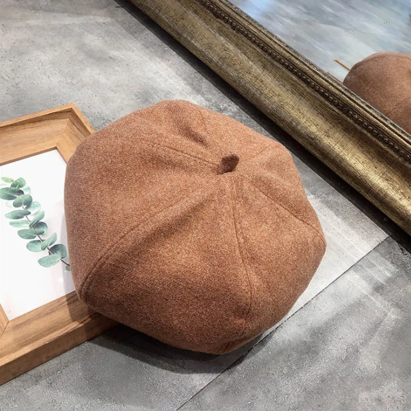 Модная новая шляпа, сетчатый красный берет, Корейская версия японских милых диких новых ретро нишевых художников, восьмиугольная женская шляпа - Цвет: caramel