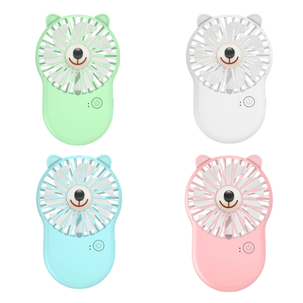 Color : White LRJBFC Mini Electric Handheld Fan Portable USB Charging Fans Cute Bear 4-Color Summer Outdoor Travel Fan for Kids Student Dormitory Use