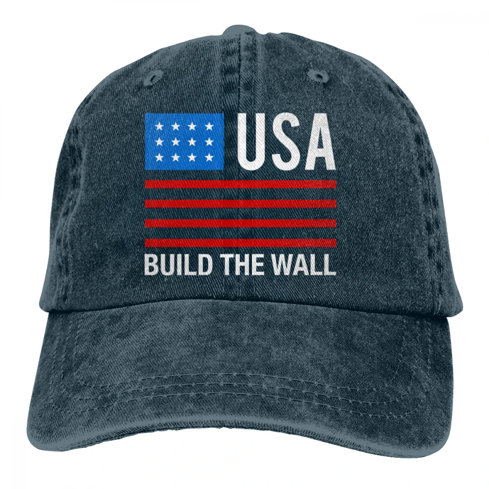 Построить стену с флагом США Casquette глубокий Хизер унисекс Мужские Женские джинсовые бейсболка с ремешком кепки Регулируемый Гольф папа шляпа