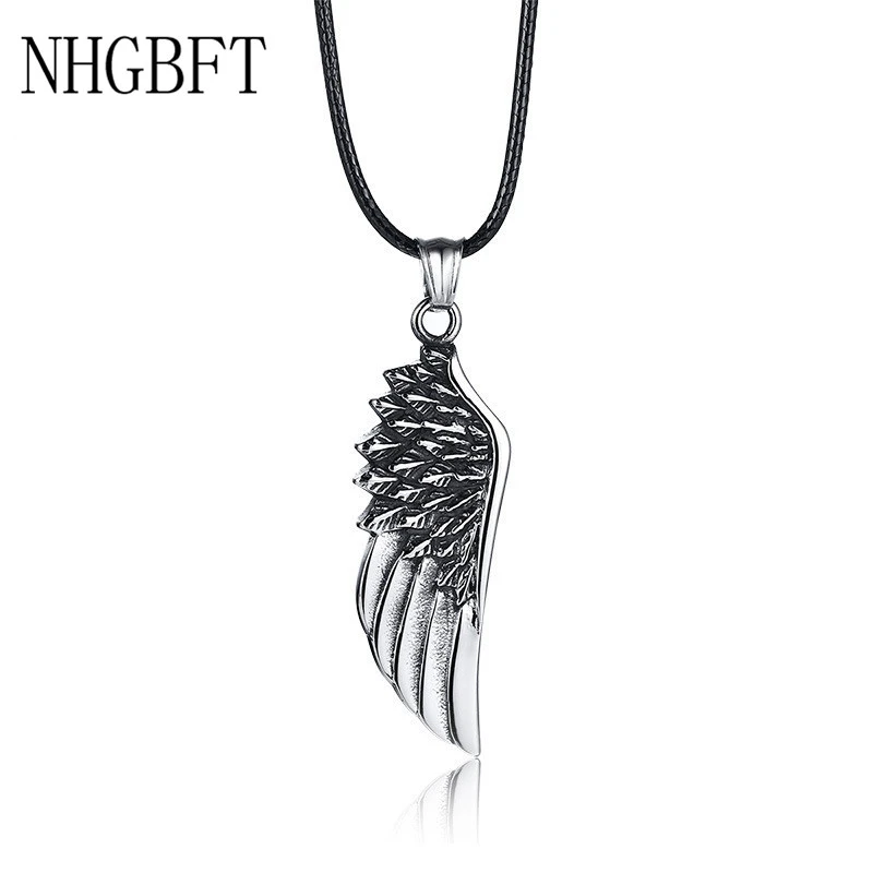 

NHGBFT Mens Feather wings Necklace For Women Stainless Steel Pendants Necklaces Male Jewelry