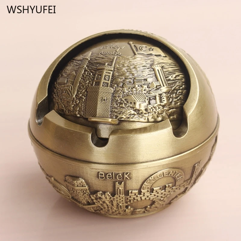 

Direct sales new retro home ashtray creative personality with cover metal multi-function office living room anti-flying ash