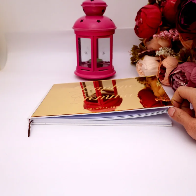 25x18cm Wedding Horizontal Signature Guestbook Acrylic Mirror White Blank Personalized Books Party Favors Bride Gifts