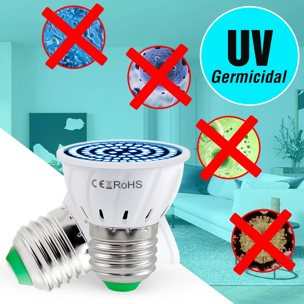 

E27 UVC Germicidal Bulb E14 LED UV Disinfection Light GU10 Ultraviolet Ozone LED Sterilizer Light Bulb MR16 Amuchina B22 2835