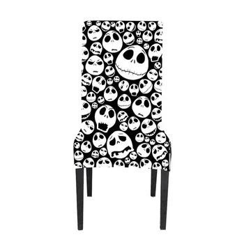 

Nightmare Before Christmas Cartoon Skull Jack Printed Chair Cover Halloween Decorative Stretch Short Dining Room Chair Covers