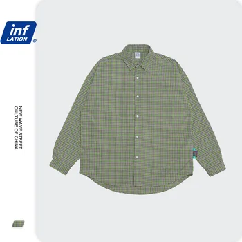 

INF Men'S Wear | 2020 Autumn New Style Popular Brand High Street Pattern Fluorescent Contrast Color Loose Lattice MEN'S Long-sle