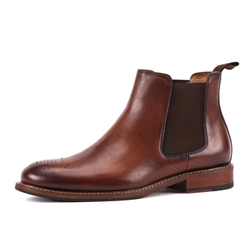

2020 Handmade Men's Brogue Carved round head Leather Chelsea Boots Slip On Ankle Boots Martin Boots Free Shipping G618-169
