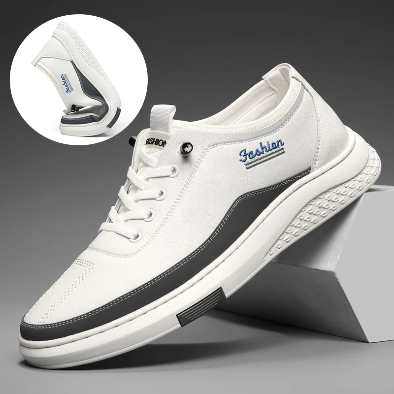 

Casual sneakers for men's high quality Genuine Leather rubbersoft Shoes Male Fashion Moccasins Colorful Trend tenis walk white