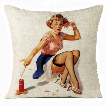 

Vintage Oil Painting Beauty Pillow Linen Pillow 45*45cm Pillowcase Cushion Cover Office Home Sofa Bed Decorative Cushion Case