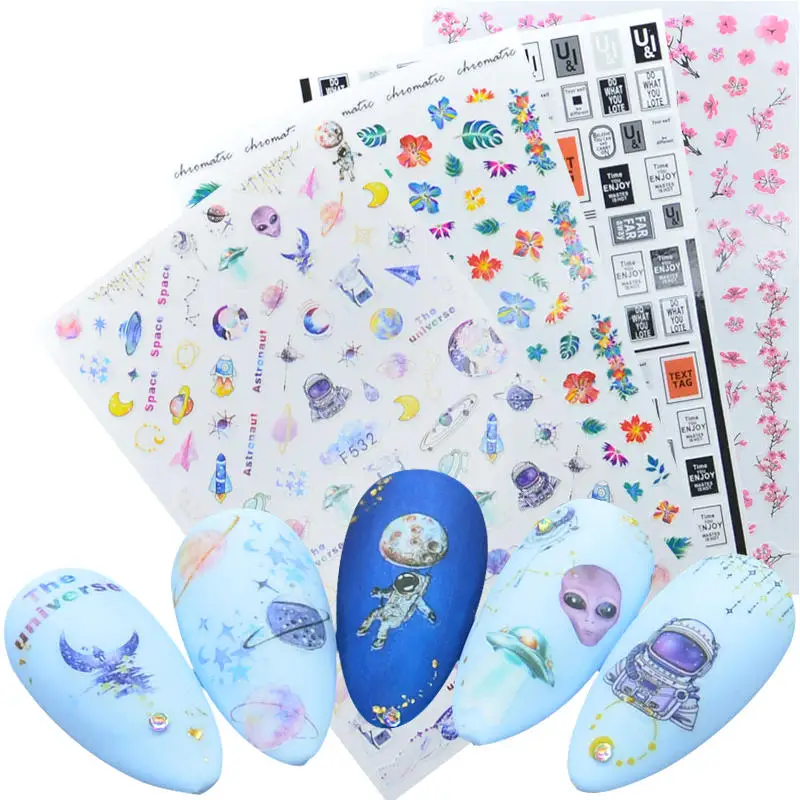

3D Nail Sticker Slider Nails Art Tattoo Decals Foil Planet Moon Alien Design Decoration Adhesive Manicure Tips Pegatina Wraps