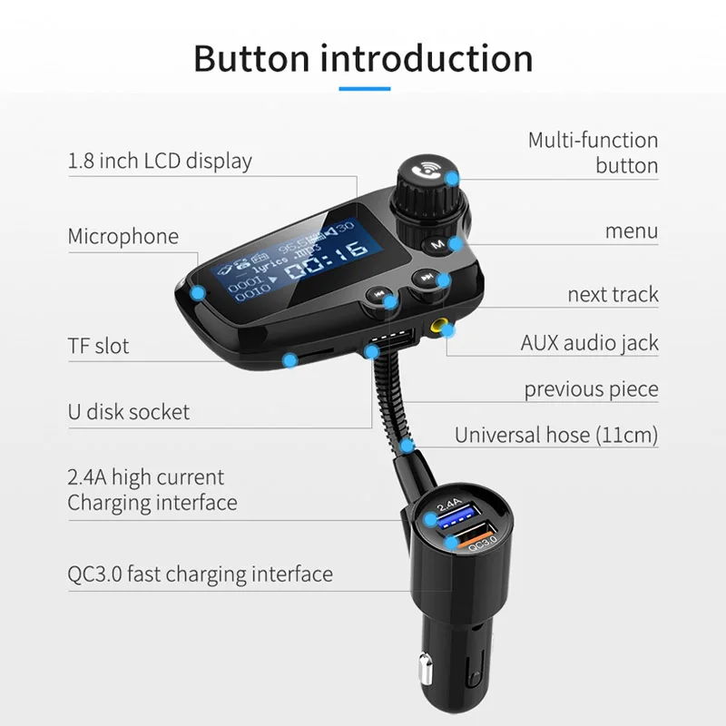 Bluetooth 5 0 автомобильный комплект громкой связи fm передатчик AUX аудио приемник