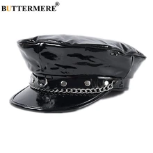 BUTTERMERE, черная кожаная кепка в стиле милитари, женская и мужская Кепка в стиле панк, с заклепками, украшенная моряком, осенне-зимняя Кепка на плоской подошве