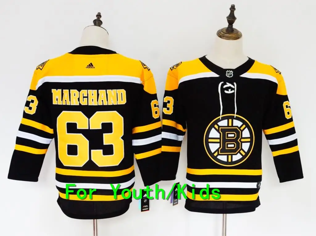 Молодежная вышивка сшитая Boston#63 Brad Marchand 37 Patrice Bergeron 88 Давид Pastrnak Дети Джерси - Цвет: 1