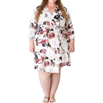 

Women Long Sleeve Floral Ptinted Nightwear V Neck Homewear Robe