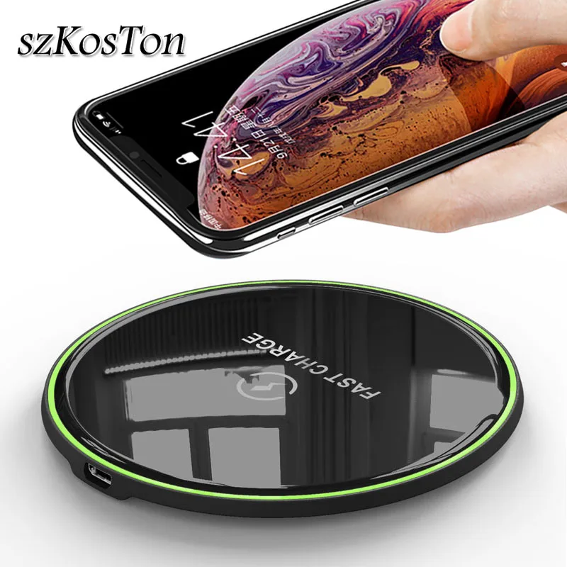 Беспроводное зарядное устройство Qi 10 Вт для iPhone X XS Max XR 8 Plus светодиодный
