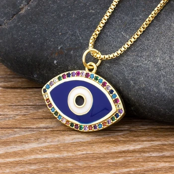 

Luxury Blue Cubic Zirconia Evil Eye Necklace For Women Rainbow Crystal Rhinestone Pendant Necklace Best Party Birthday Gift