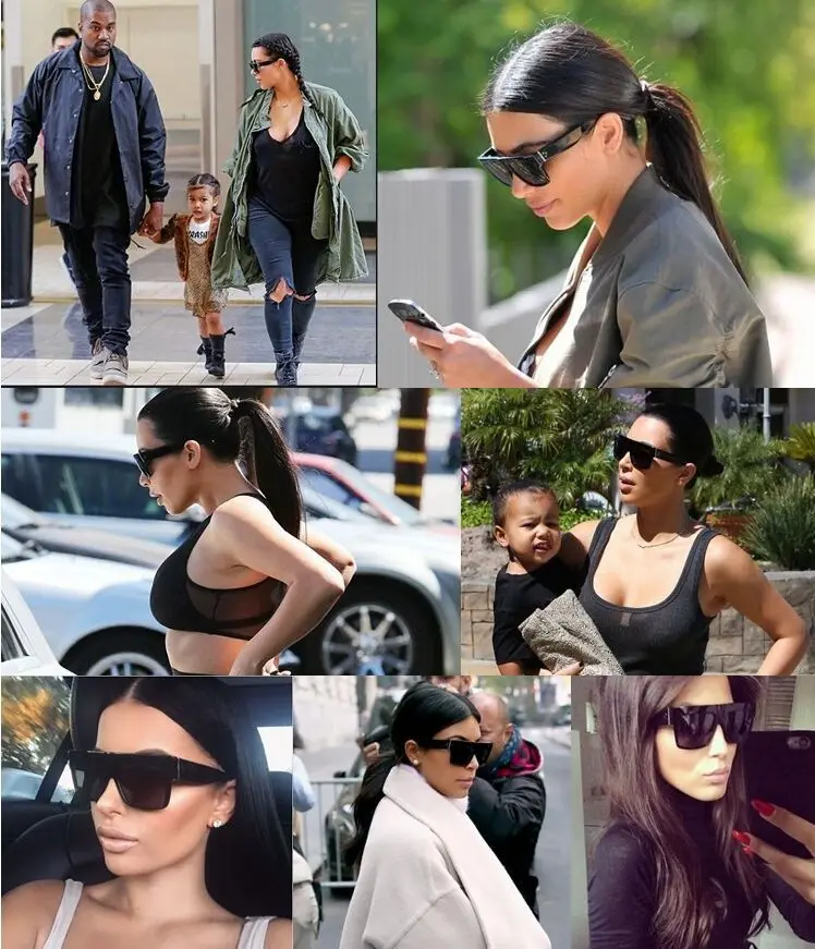 kim kardashian  Woman Vintage Square Sun glasses black shades Female Retro Sunglass Luxury Designer Sunglasses Women designer sunglasses