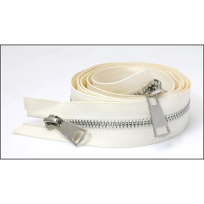 silver-beige Meetee 120 см 5# Металлические молнии двойной слайдер открытый конец молнии DIY Швейные Инструменты пуховик пальто одежда портной ремонт аксессуары - Цвет: silver-beige
