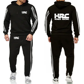 

New 2020 Spring Men Suits HRC Race Motorcycle Car Logo Printed Men Hoodie Fashion Slim Fit Pullover+Pants Suit 2Pcs