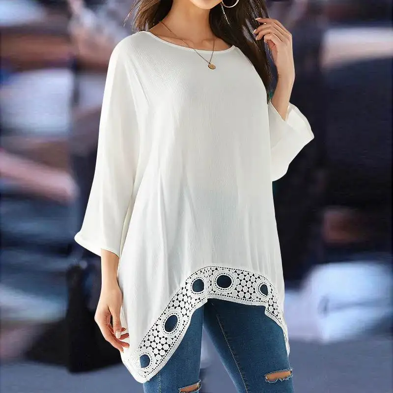 Stylish Casual Loose Solid Blouses Women Celmia Plus Size Sleeve Pleated Shirts Ladies Asymmetric Tops Hollow Out Blusas