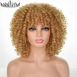 Annivia Hair Afro Curly Wig With Bangs Women's wigs Synthetic Natural Hair Heat Resistant Blonde Blackpink Cosplay lolita Wig