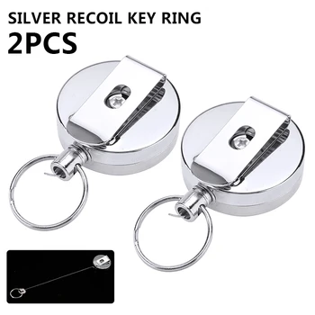 

2pcs/set Stainless Steel Silver Retractable Key Chain Recoil Keyring Durable Key Chains Key Ring Pendant Key Accessories