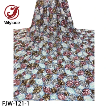 

2020 High Quality French Tulle Lace Fabric Sequins Embroidered African Net Lace Fabric for Nigeria Wedding FJW-121