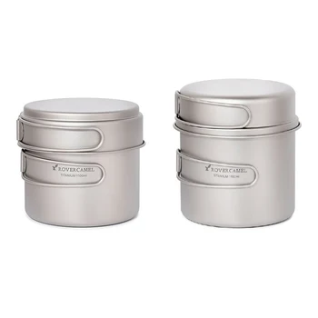 

Camping Ultralight Titanium Cookset Outdoor Cookware Set 1100ml Pot and 350ml Fry Pan with Folding Handles Kamp Cookware Set