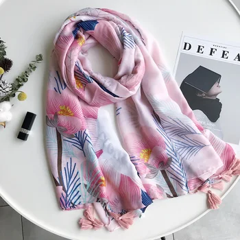

2020 summer silk scarf women's Cotton hemp spring and autumn sun proof shawl shawl shawl large flower long dual purpose Office