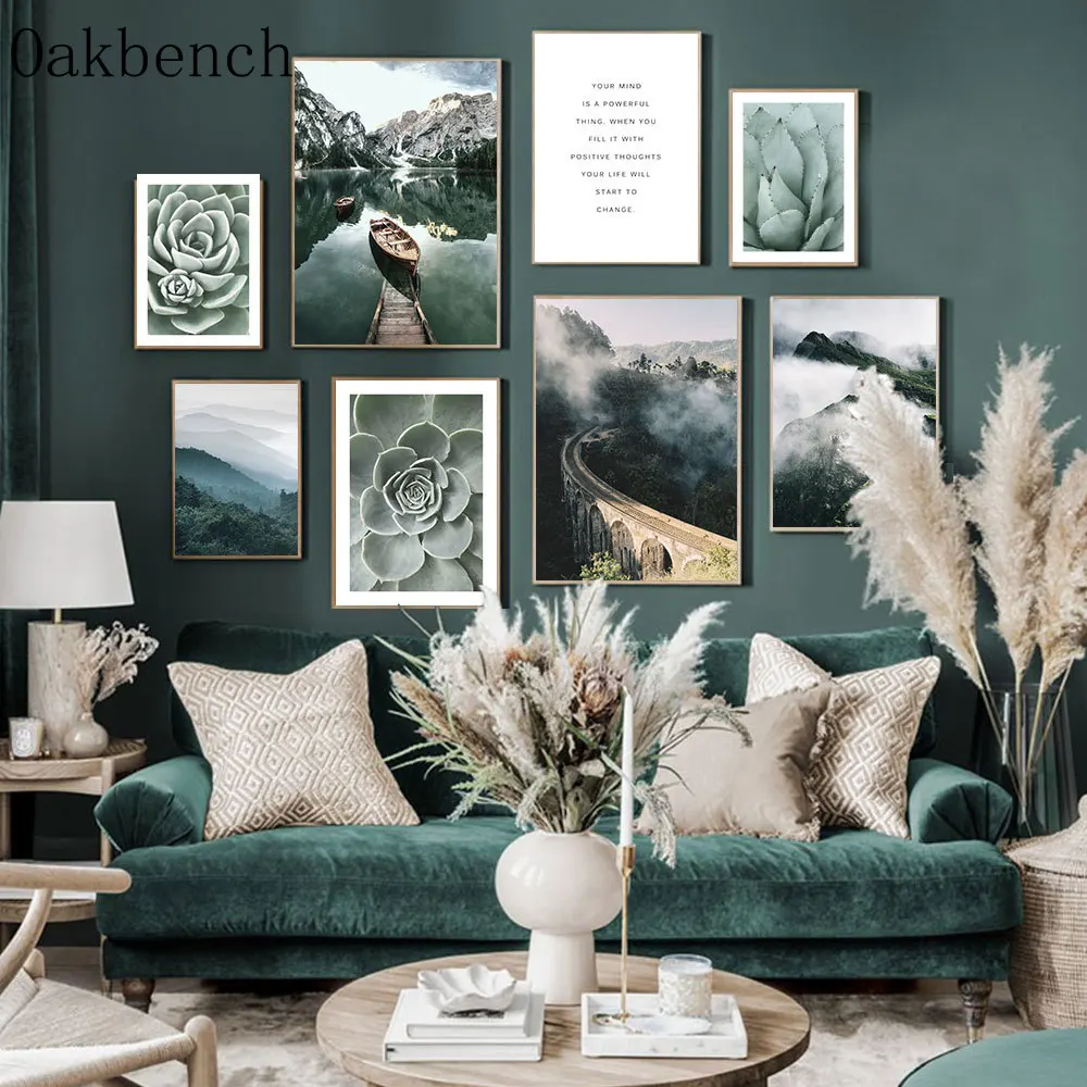 Картина горная лодка настенные картины с принтом растений Постер С КАКТУСОМ