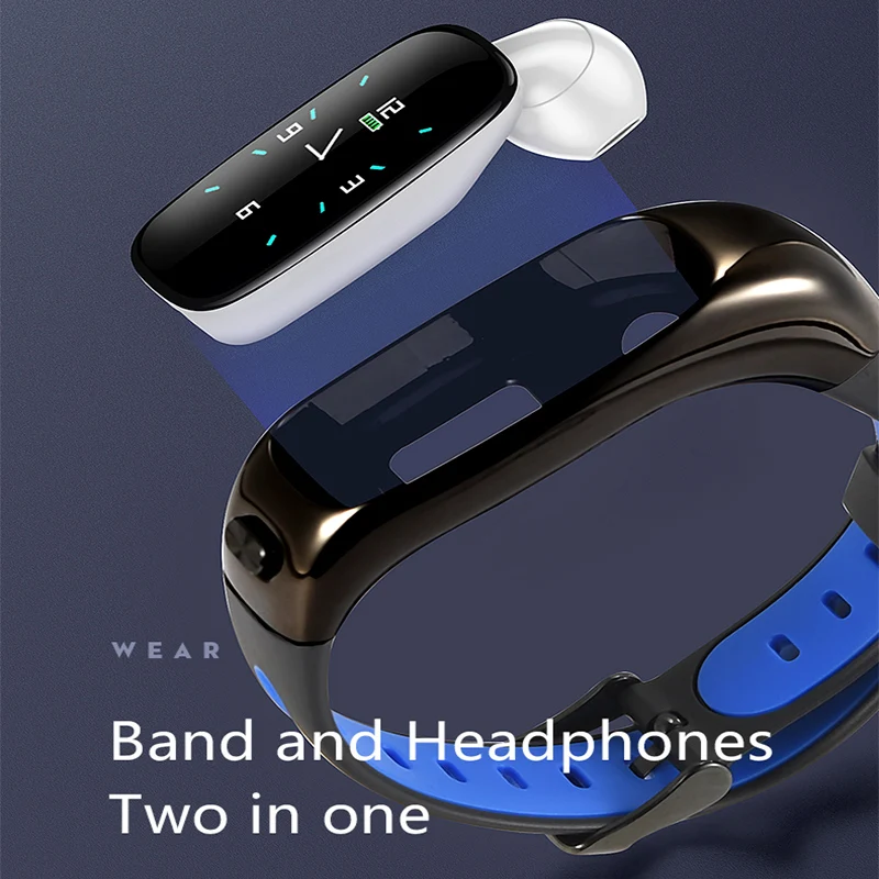 S1 Bluetooth гарнитура браслет 2 в 1 умный Браслет 0,9" монитор сердечного ритма кровяного давления фитнес-трекер наушники с микрофоном