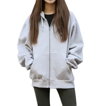 

JAYCOSIN Hooded coats Women Fleece Long Sleeve Loose Casual Zip Pockets Solid Jacket Coat sport manteau femme overwear 9812