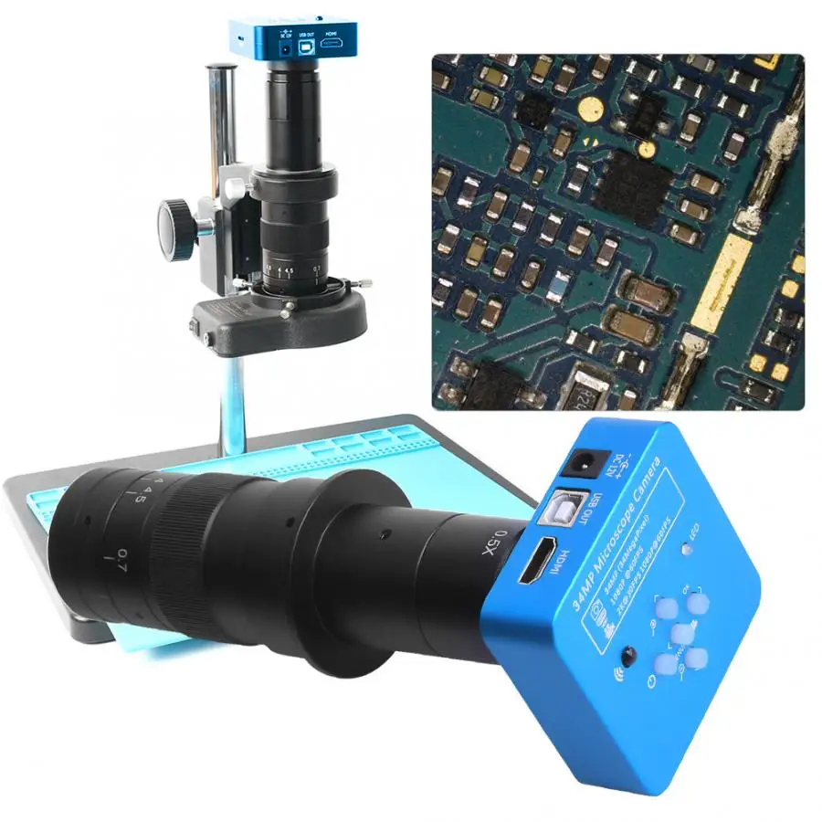 DC 12 В 34MP HDMI USB промышленный микроскоп камера с 180X объективом 100-240 В микроскоп тринокулярный 60fps частота кадров
