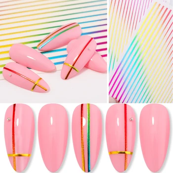 

1 Sheet Striped Lines 3D Nail Sticker Gradient Flower Butterfly Adhesive Decal Pattern Sliders Nail Art Accessories Decoration