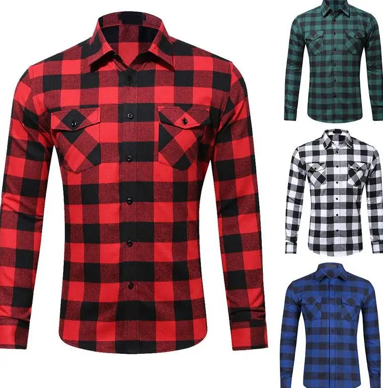 

office Red And Black Plaid Shirt Men Shirts Autumn Fashion Chemise Homme Mens Checkered Shirts Long Sleeve Shirt Men Blouse