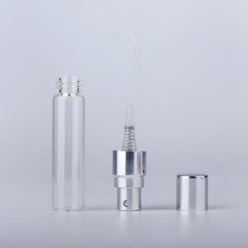 100PCS/Lot 5ml Parfum Portable Refillable Spray Bottle Sample Perfume Bottle Atomizer Silver Metal Pump Cosmetic Case Travel