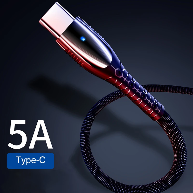 

USB Type C Cable for Huawei Mate 30 Pro P20 Supercharge USB C Quick Charge 3.0 Fast Charging Data Cable LED Type USB-C Wire Cord