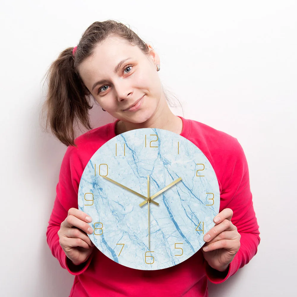 Скандинавские Мраморные текстуры напечатанные настенные часы синий домашний декор Креативные Часы для гостиной Современные Простые настенные художественные бесшумные настенные часы