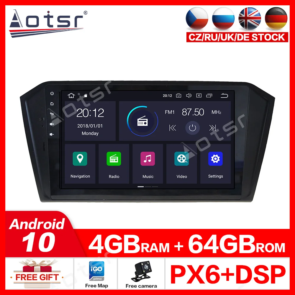 Автомобильный DVD плеер на Android 10 0 4 Гб + 64 ГБ GPS навигация для Volkswagen Passat 2016