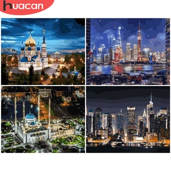 

HUACAN Painting By Numbers City Drawing On Canvas Pictures By Numbers DIY Night Landscape Kits Home Decoration